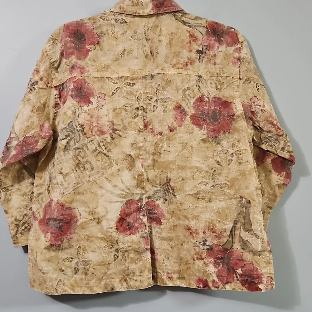 Chico's Design Shimmering Gold Floral Women's Jacket Style Shirt Size 1 #1031 - Picture 8 of 16